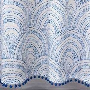 Target Scallop Stitch Pom Fringe Shower Curtain Blue/White Opalhouse Coastal